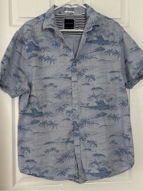 Fossil Light Blue Palm-Print Short-Sleeve Button-Down Shirt